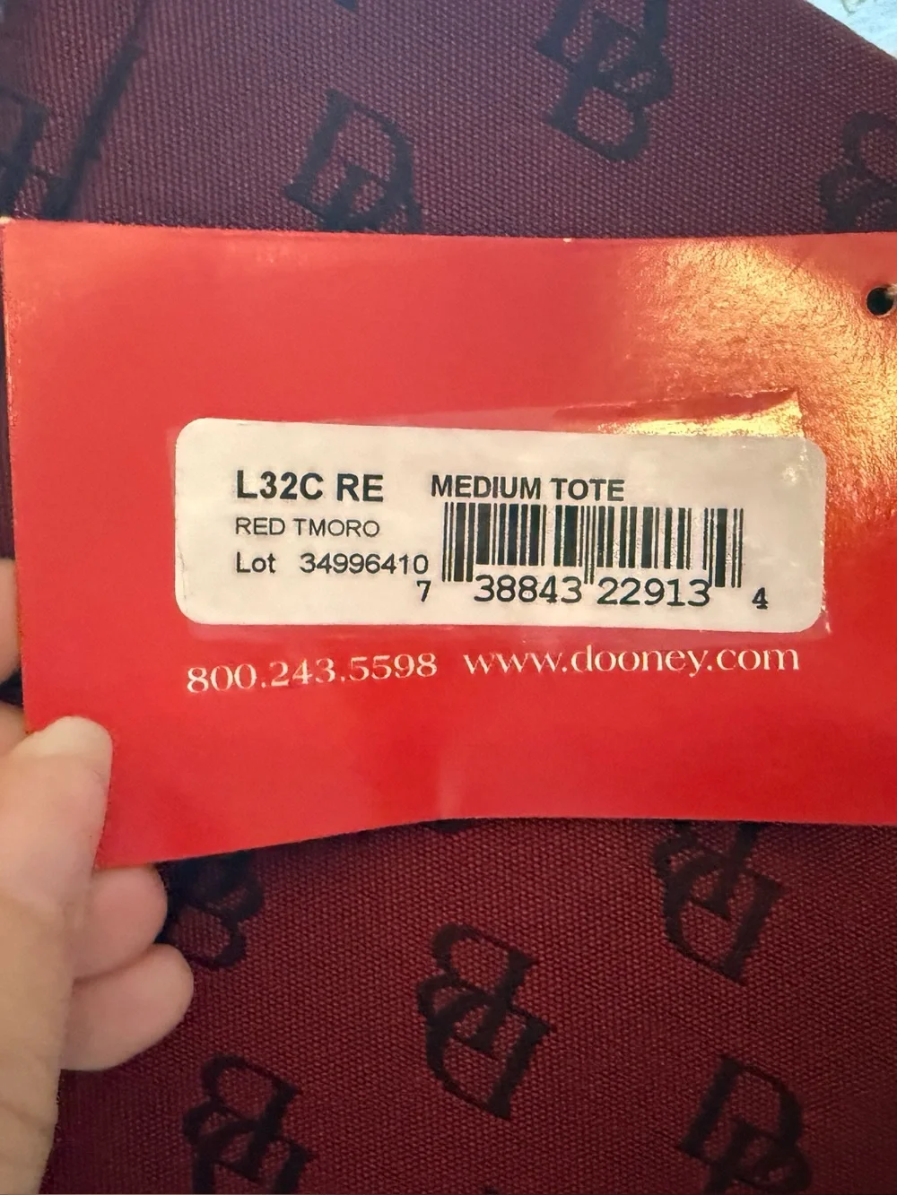 Dooney & Bourke Red Logo Canvas Tote with Brown Leather Trim
